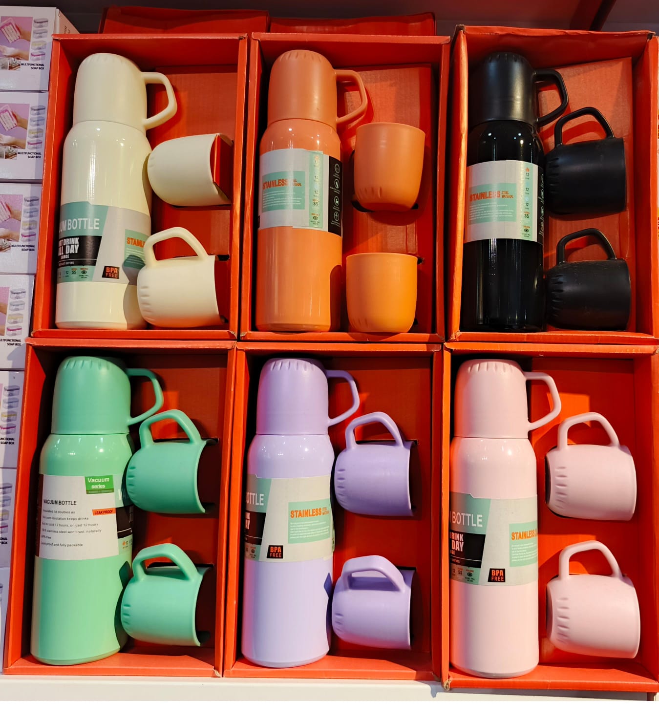 Vacuum Flask Bottle with 3 Cups and Gift Box