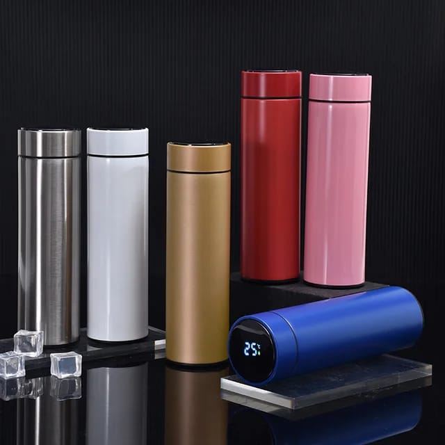 Stainless Steel Water Bottle with LED Temperature Display - 500ml (Random Color)