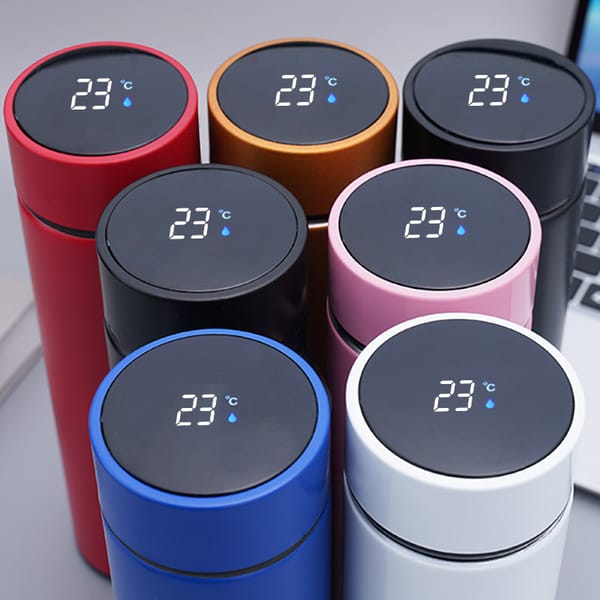 Stainless Steel Water Bottle with LED Temperature Display - 500ml (Random Color)